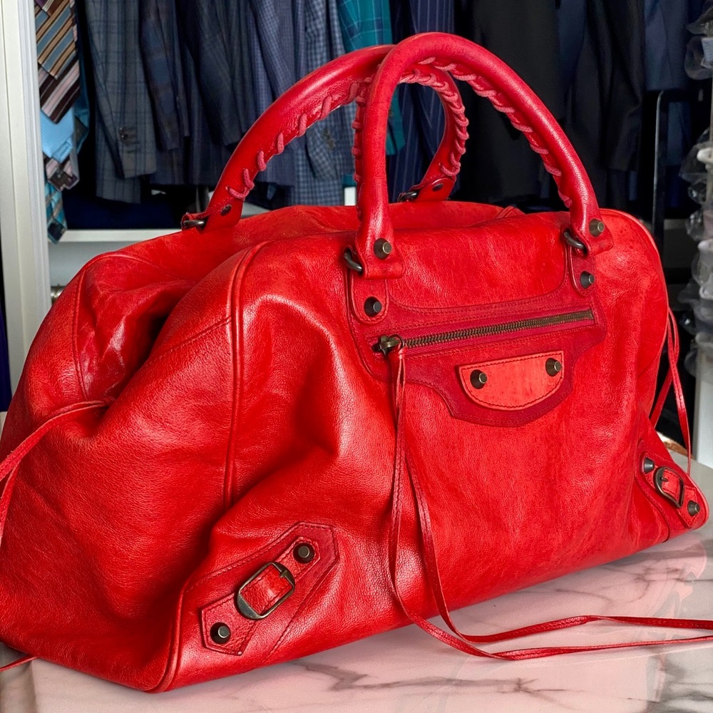 BALENCIAGA Limited Edition Red Leather Bowler Bag